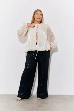 Organza Tie Front Puff Sleeve Top|In the Style Sale