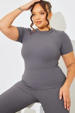 Crew Neck Short Sleeve Rib Top|In The Style Sale