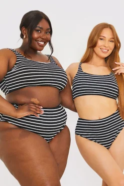 Crinkle Square Neck Stripe Bikini Top|In the Style New