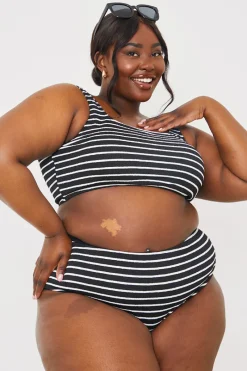 Crinkle Square Neck Stripe Bikini Top|In the Style New