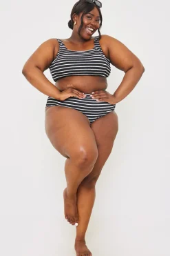 Crinkle Square Neck Stripe Bikini Top|In the Style New