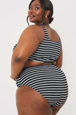 Crinkle Square Neck Stripe Bikini Top|In the Style New