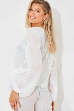 Crinkle Tie Front Blouse|Fits Outlet