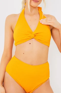Crinkle Twist Front Halter Neck Bikini Top|In the Style Hot