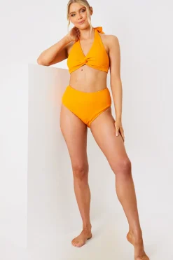 Crinkle Twist Front Halter Neck Bikini Top|In the Style Hot