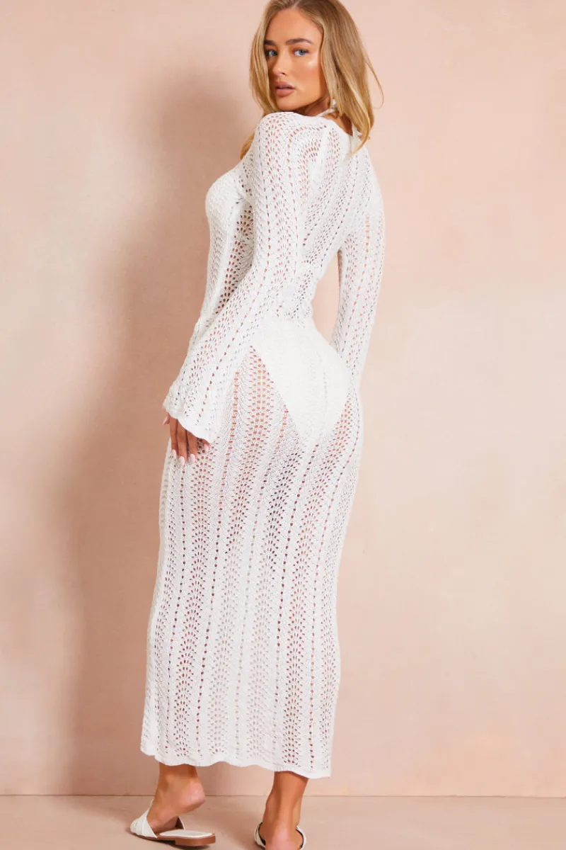 Crochet Flare Sleeve Midaxi Dress|In the Style Outlet