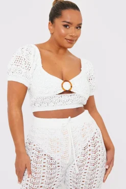 Crochet Puff Sleeve Crop Top|In the Style Sale
