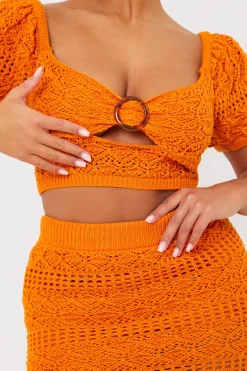 Crochet Puff Sleeve Crop Top|In the Style Sale