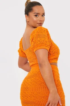 Crochet Puff Sleeve Crop Top|In the Style Sale