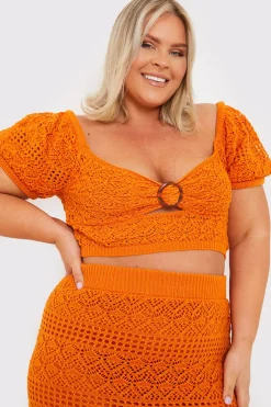 Crochet Puff Sleeve Crop Top|In the Style Sale