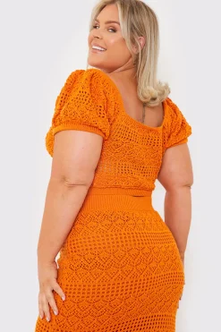 Crochet Puff Sleeve Crop Top|In the Style Sale