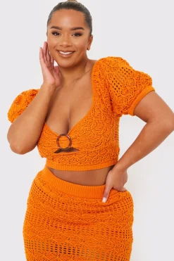 Crochet Puff Sleeve Crop Top|In the Style Sale