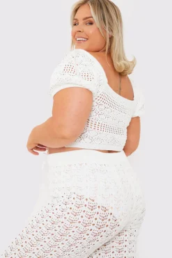Crochet Puff Sleeve Crop Top|In the Style Sale