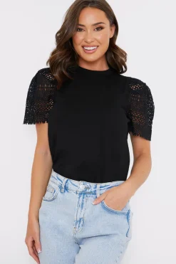Crochet Sleeve T-Shirt|In the Style Outlet