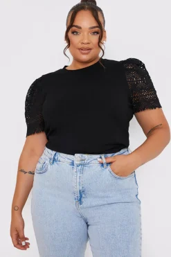Crochet Sleeve T-Shirt|In the Style Outlet