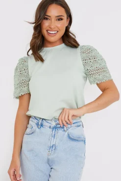 Crochet Sleeve T-Shirt|In the Style Outlet