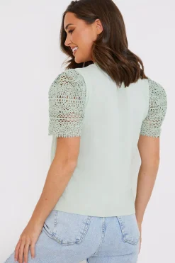 Crochet Sleeve T-Shirt|In the Style Outlet