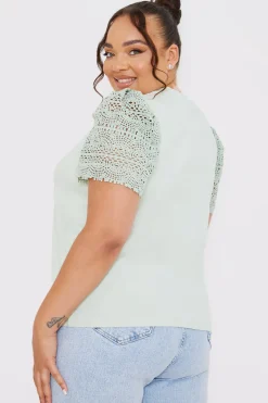 Crochet Sleeve T-Shirt|In the Style Outlet