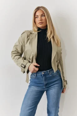 Cropped Belted Trench Coat|Fits Outlet