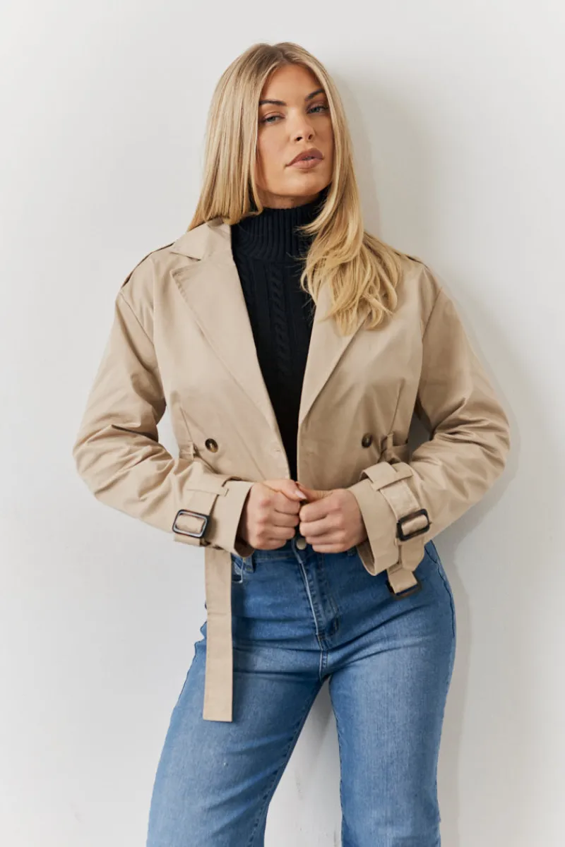 Cropped Belted Trench Coat|In The Style Outlet