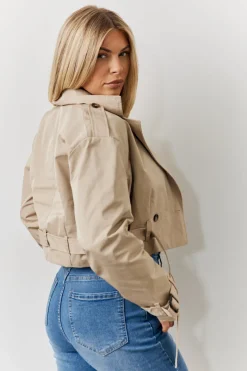 Cropped Belted Trench Coat|In The Style Outlet