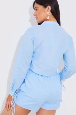 Cropped Tie Front Linen Look Co-Ord Shirt|In the Style Outlet