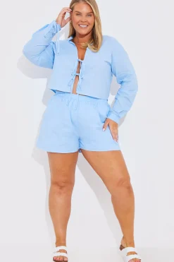 Cropped Tie Front Linen Look Co-Ord Shirt|In the Style Outlet