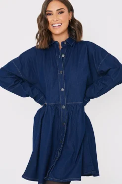 Dark Wash Mini Smock Shirt Dress|In the Style Best