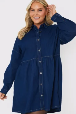 Dark Wash Mini Smock Shirt Dress|In the Style Best