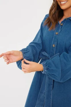 Denim Belted Tiered Midaxi Shirt Dress|In the Style New