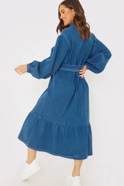 Denim Belted Tiered Midaxi Shirt Dress|In the Style New