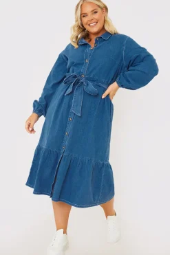 Denim Belted Tiered Midaxi Shirt Dress|In the Style New