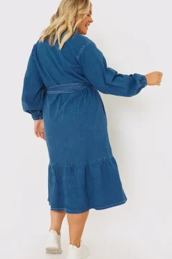 Denim Belted Tiered Midaxi Shirt Dress|In the Style New