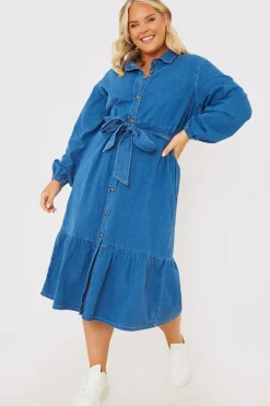 Denim Belted Tiered Midaxi Shirt Dress|In the Style New