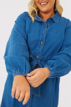 Denim Belted Tiered Midaxi Shirt Dress|In the Style New