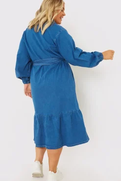 Denim Belted Tiered Midaxi Shirt Dress|In the Style New