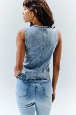 Denim Crew Neck Waistcoat|In The Style New