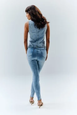 Denim Crew Neck Waistcoat|In The Style New