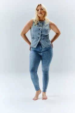 Denim Crew Neck Waistcoat|In The Style New