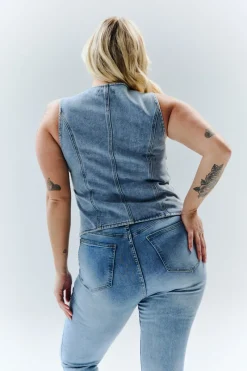 Denim Crew Neck Waistcoat|In The Style New