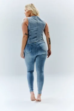 Denim Crew Neck Waistcoat|In The Style New
