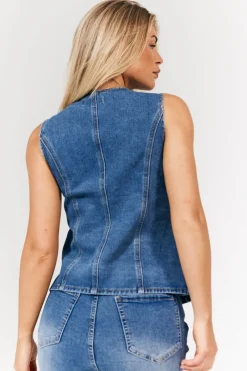 Denim Crew Neck Waistcoat|In The Style Sale