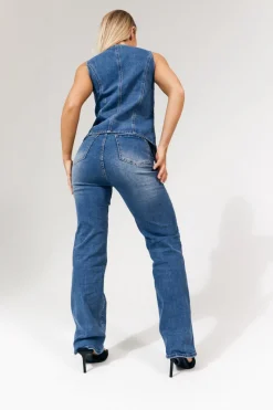 Denim Crew Neck Waistcoat|In The Style Sale