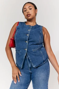 Denim Crew Neck Waistcoat|In The Style Sale