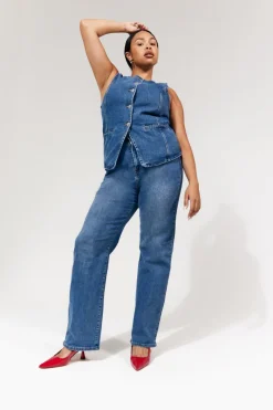 Denim Crew Neck Waistcoat|In The Style Sale