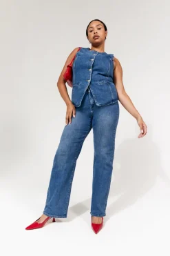 Denim Crew Neck Waistcoat|In The Style Sale