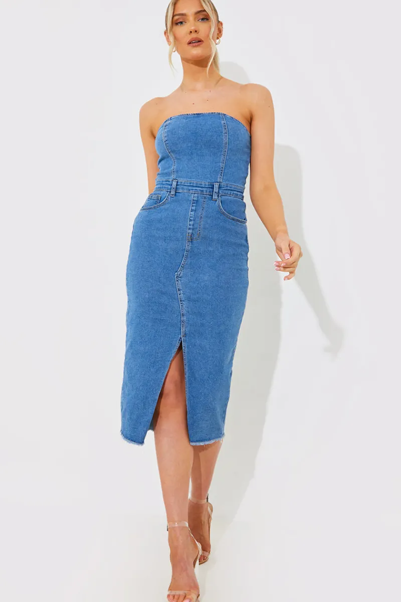 Denim Midi Dress|In the Style Discount