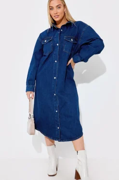 Denim Midi Shirt Dress|In The Style