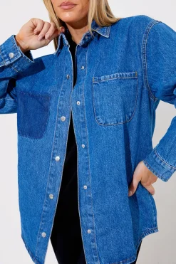 Denim Shirt With Contrast Pocket|In The Style Hot