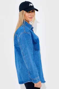 Denim Shirt With Contrast Pocket|In The Style Hot